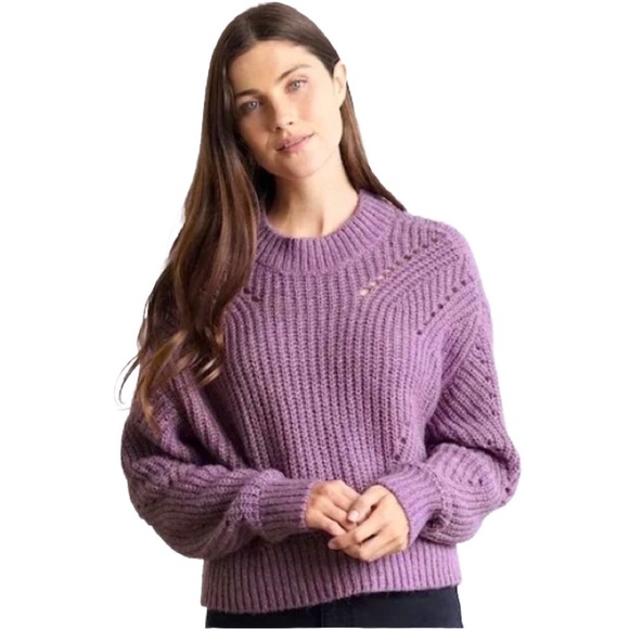 Elizabeth and James NWOT Open Stitch Crew Neck Cropped Purple Sweater – Large - Picture 1 of 7